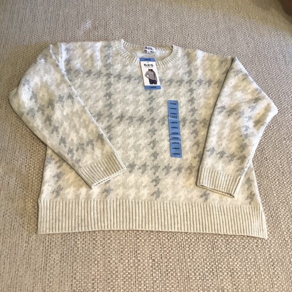 525 Women's Super Soft Crewneck Pullover Lurex Fair isle Sweater Grey Combo - Picture 4 of 15